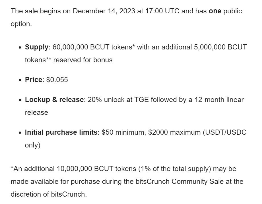 Деталі токенсейлу BitsCrunch на Coinlist. Джерело: blog.coinlist.co