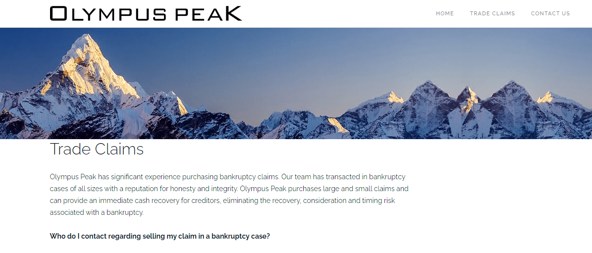 Olympus Peak is offering to buy your debt claims directly through their site. Source: opeaklp.com