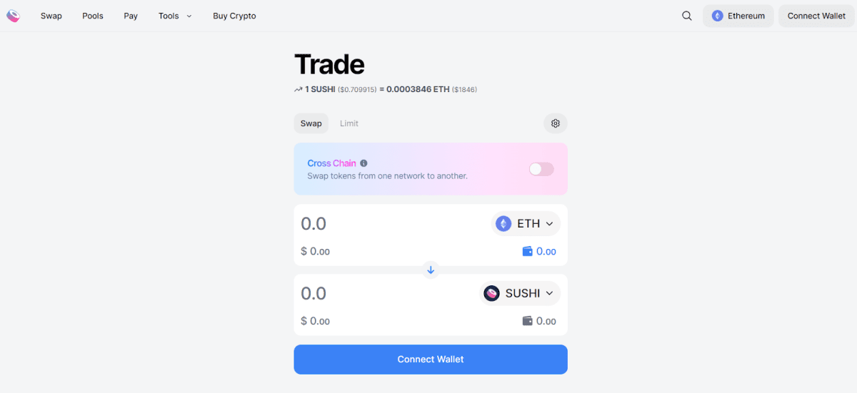 Рабочий интерфейс платформы Sushi (sushi.com)