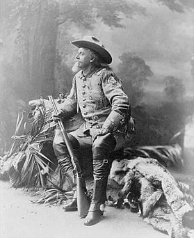 Western hero Buffalo Bill in a white cowboy hat Source: Wikipedia