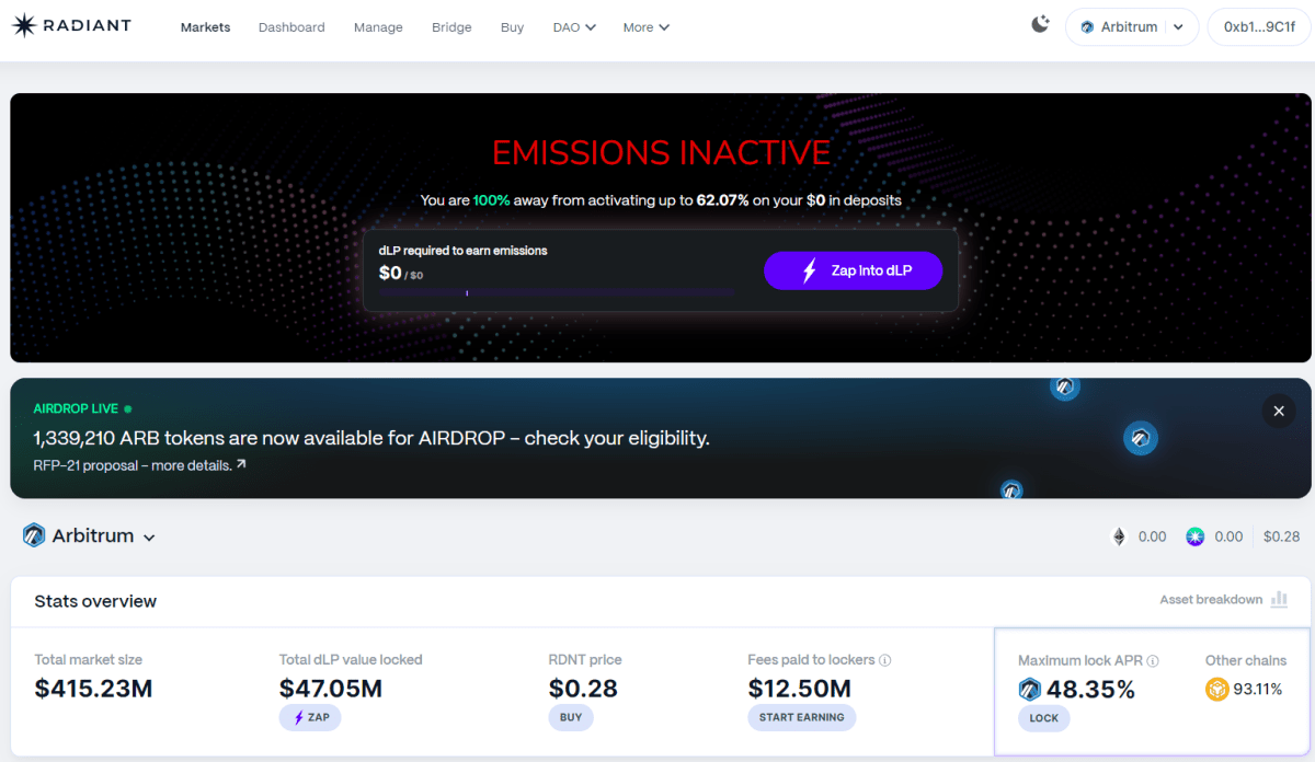 Стартовая страница лендинга Radiant (radiant.capital)