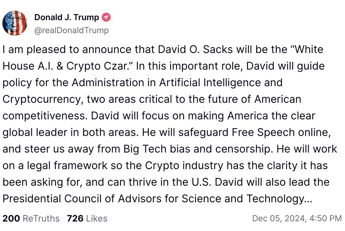 Donald Trump’s Announcement. Source: Truth Social