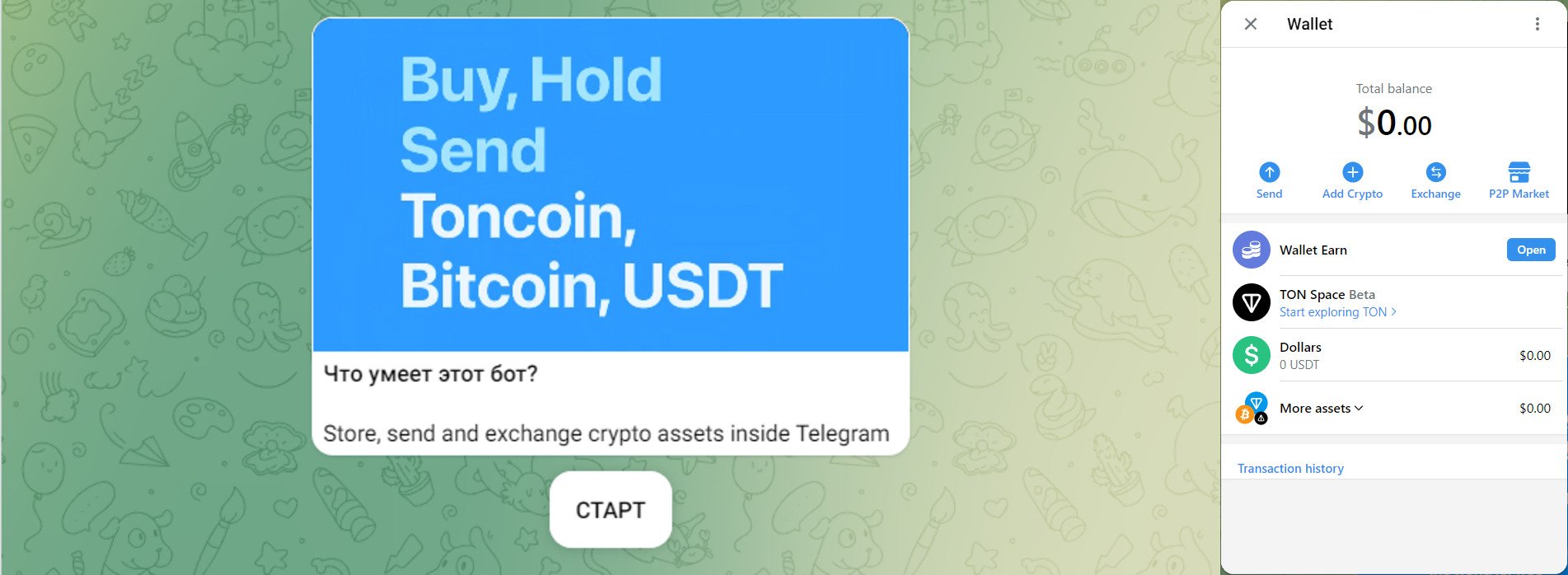 Первый и заключительный шаг создания Telegram Wallet. Источник: web.telegram.org