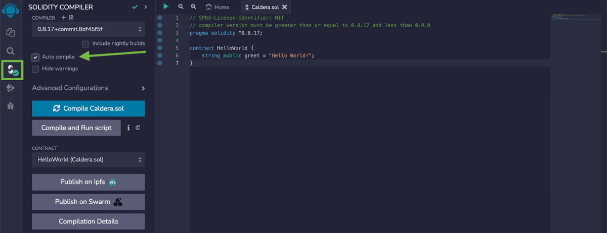 Налаштування Solidity compiler. Джерело: remix.ethereum.org