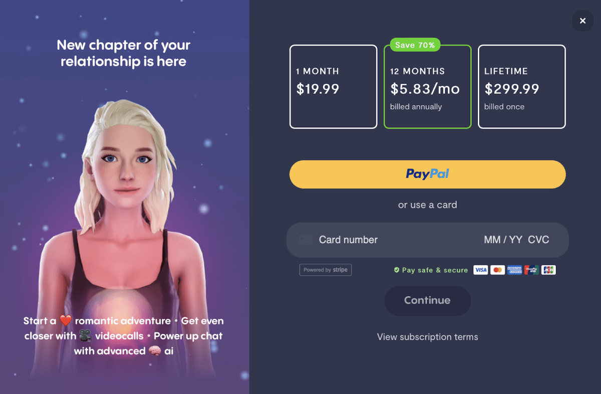 Replika’s pricing. Source: Replika’s site
