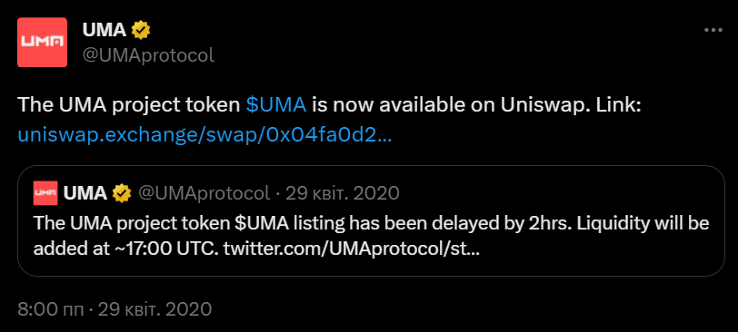 A tweet celebrating UMA