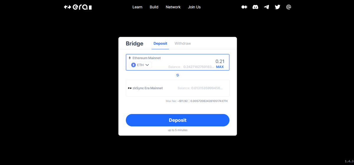 zkSync Era cross-chain bridge (bridge.zksync.io/)