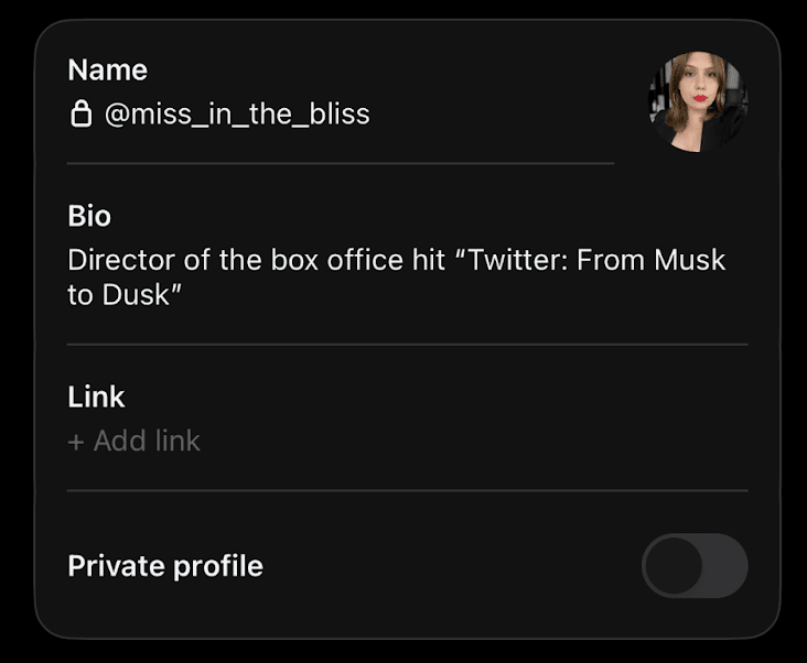 Threads’ profile example. Source: Threads’ app