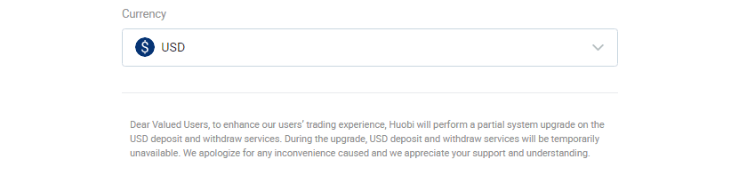 Notification of suspension of US dollar services