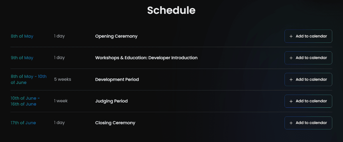 Расписание проведения хакатона Venom Foundation (hackathon.venom.network/)