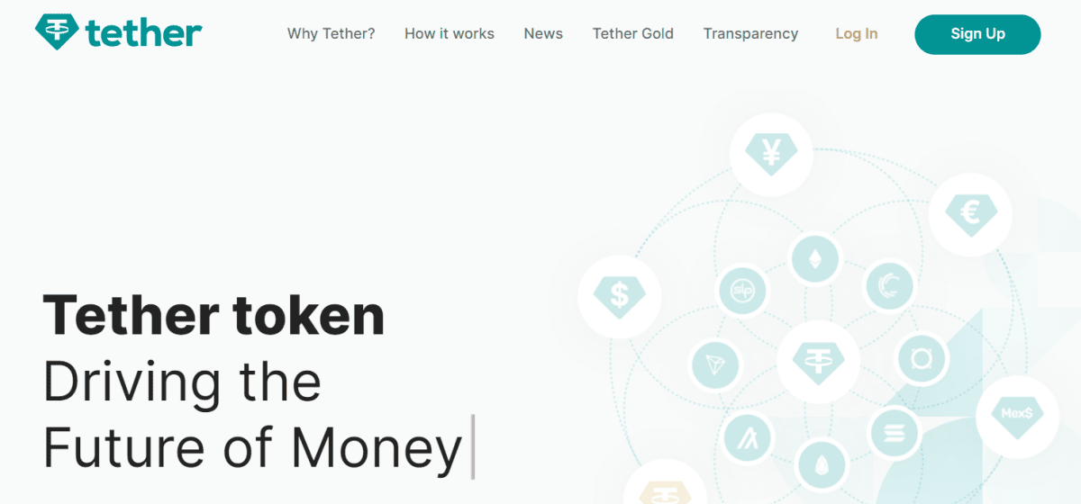 Главная страница сайта Tether.