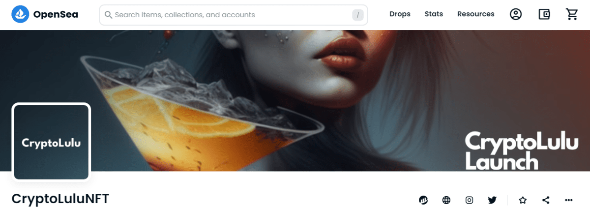 The NFT collection CryptoLulu on OpenSea