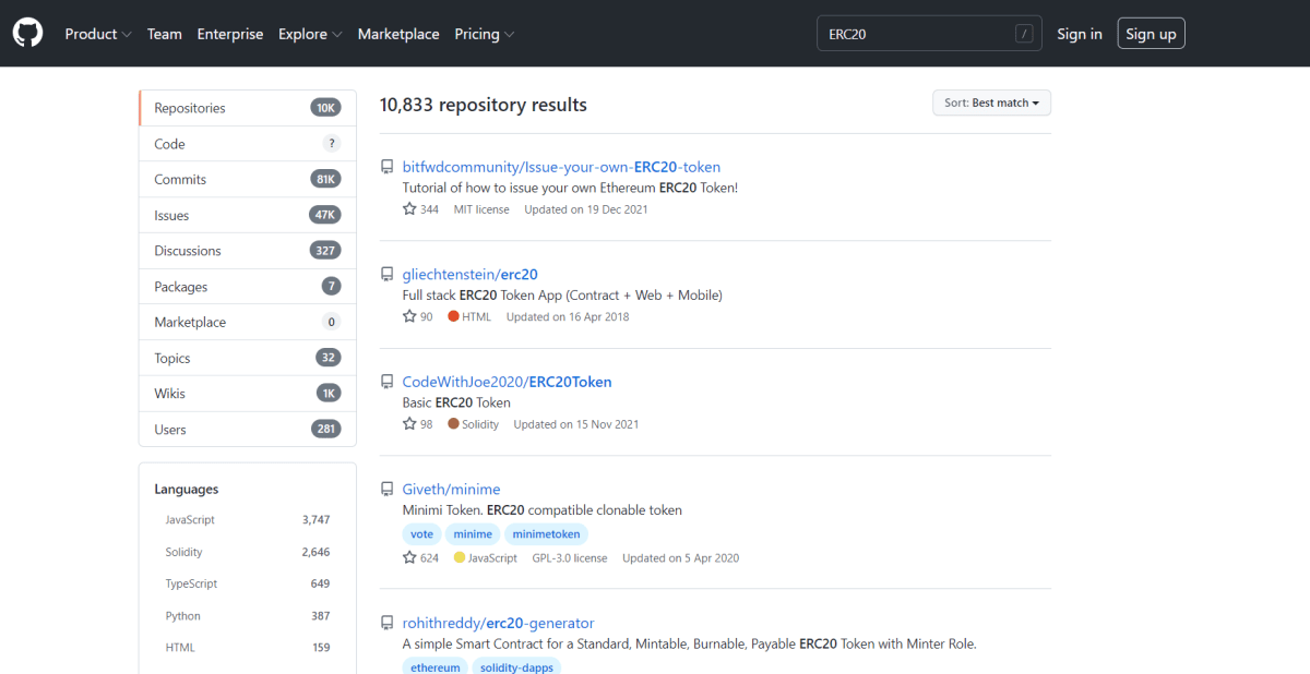 GitHub-ზე მზა სმარტ-კონტრაქტის მოძებნა