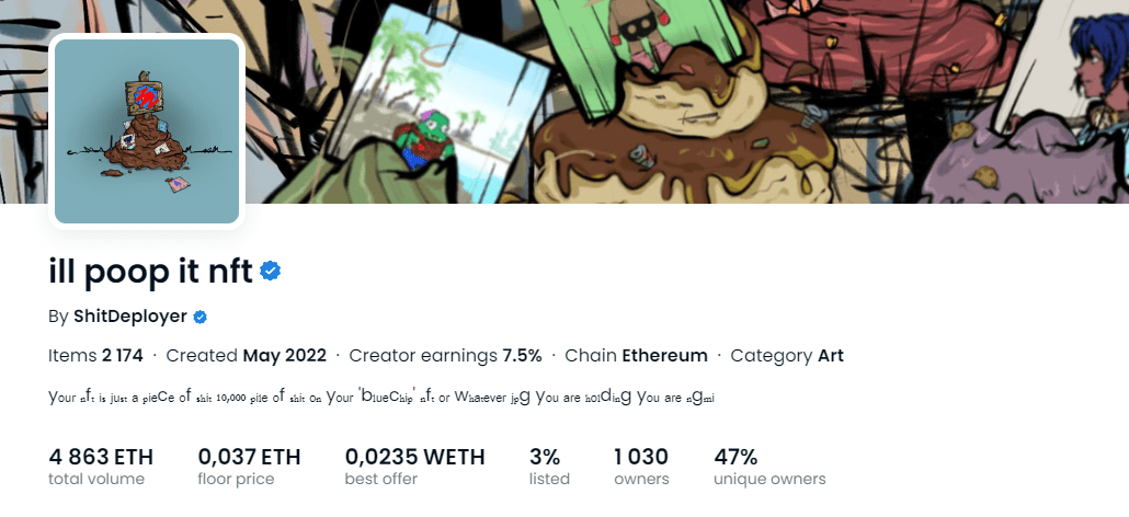 The starting price is 0.037 ETH ($58) ill poop it nft.