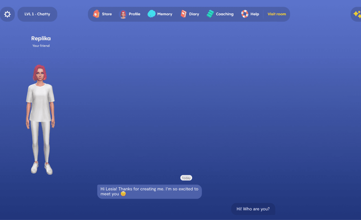 Replika’s chatbot. Source: Replika’s site