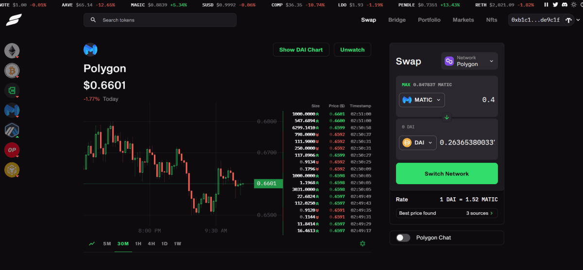 Розділ обміну токенів на Slingshot (app.slingshot.finance)