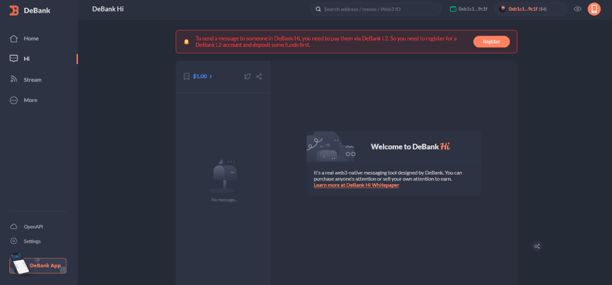 Регистрация адреса на DeBank (debank.com)