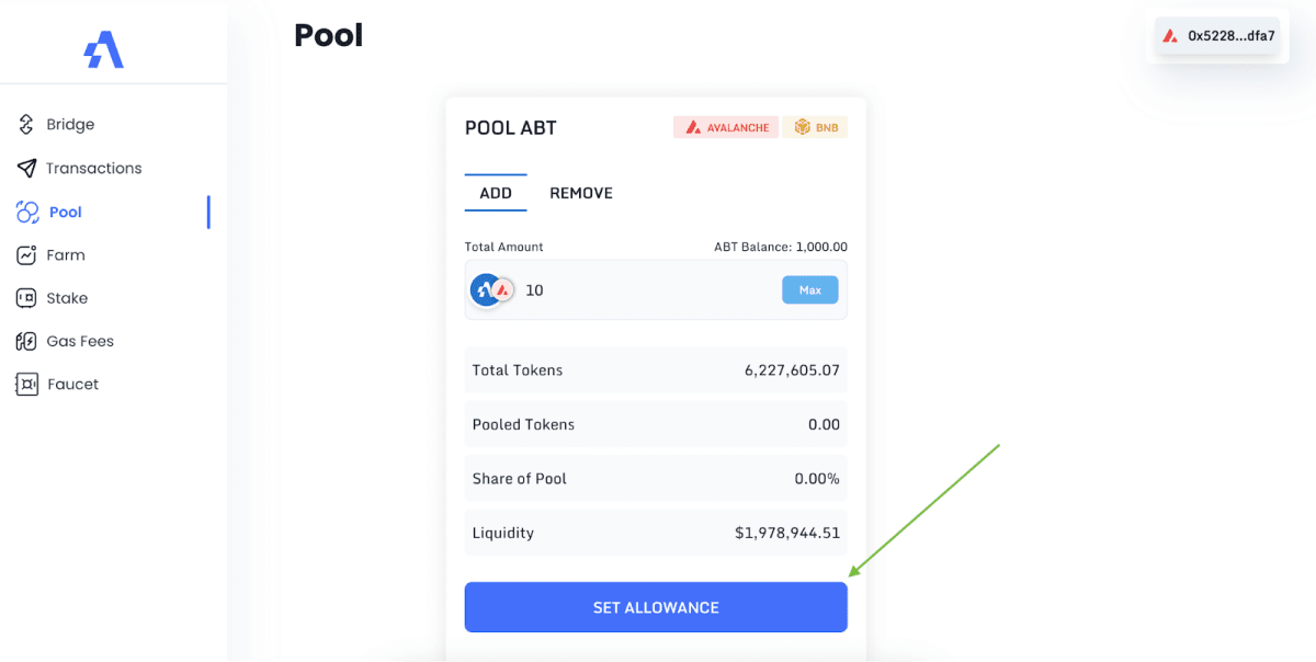 Adding liquidity to the Pool. Source: testnet.altitudedefi.com