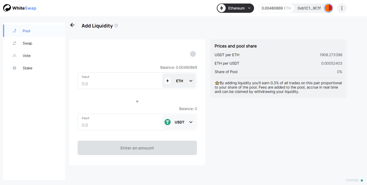 Вкладення власної ліквідності на DEX WhiteSwap. Джерело:app.ws.exchange