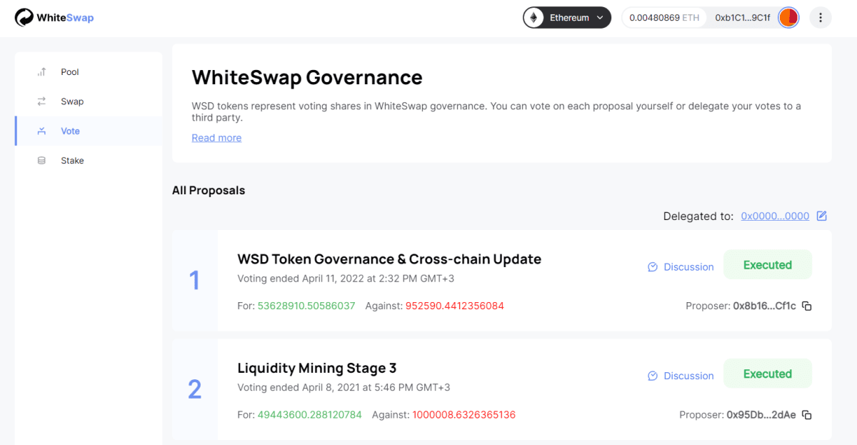 Розділ «Vote» для проведення голосувань за допомогою токенів WSD Джерело:app.ws.exchange