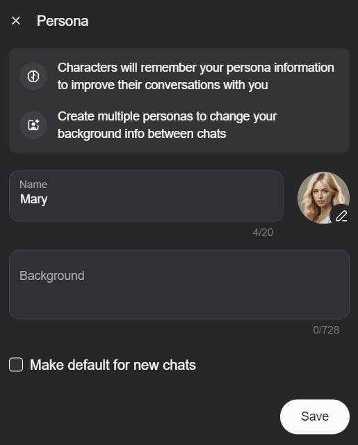 Creating your personal character in Character.ai