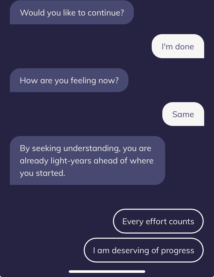 Typical conversation with Youper.ai’s AI therapist 