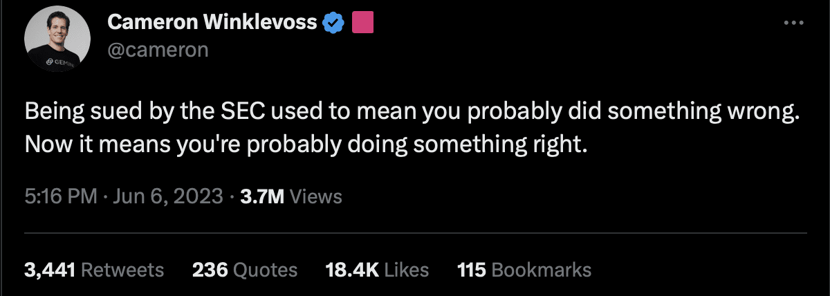 Твит Кэмерона Уинклвосса. Источник: Twitter