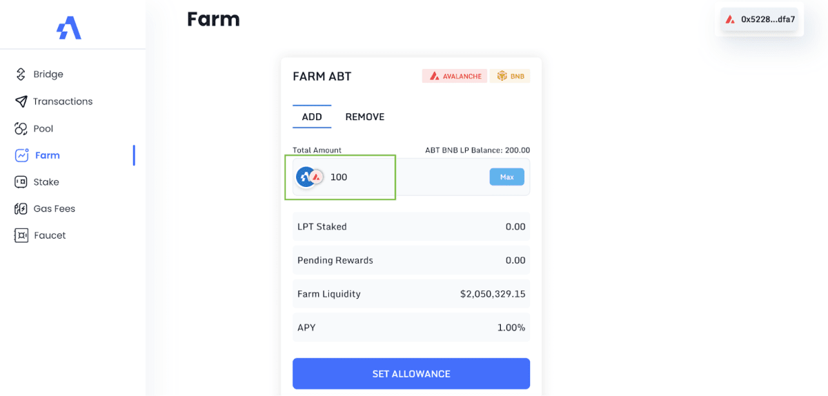 Testing out farming. Source: testnet.altitudedefi.com
