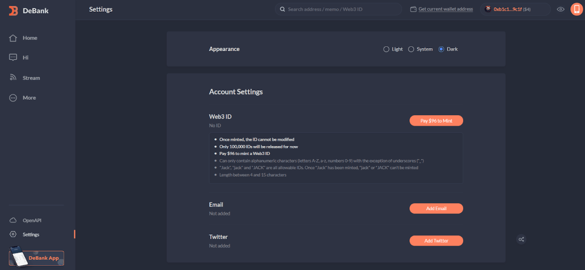 Минт собственного Web3 ID от DeBank (debank.com)