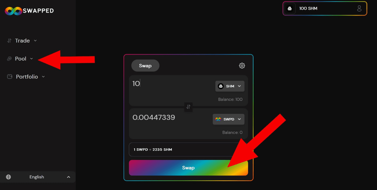 Swapping tokens on Swapped Source: swapped.finance