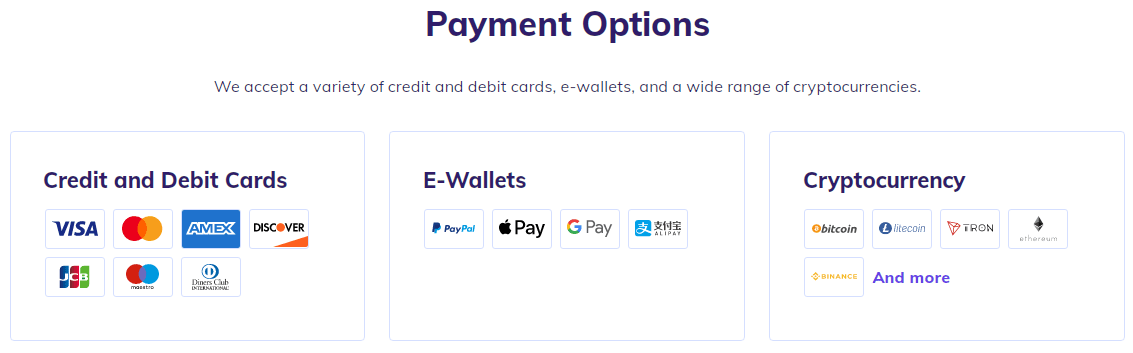 A choice of payment tools provided by Hostinger. Source: hostinger.com