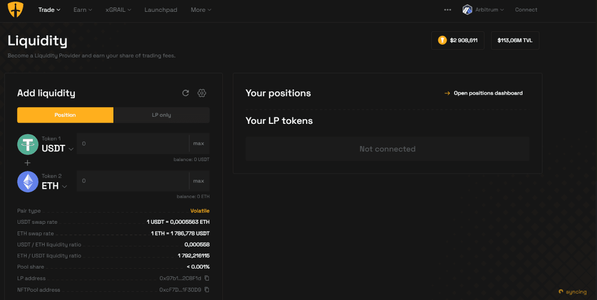 Contributing liquidity on Camelot