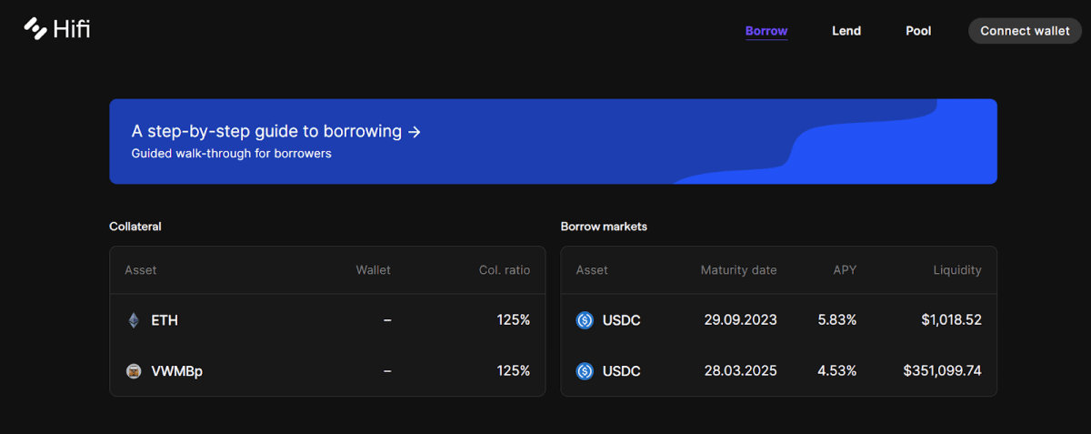 Интерфейс кредитного протокола Hifi Finance. Источник: app.hifi.finance