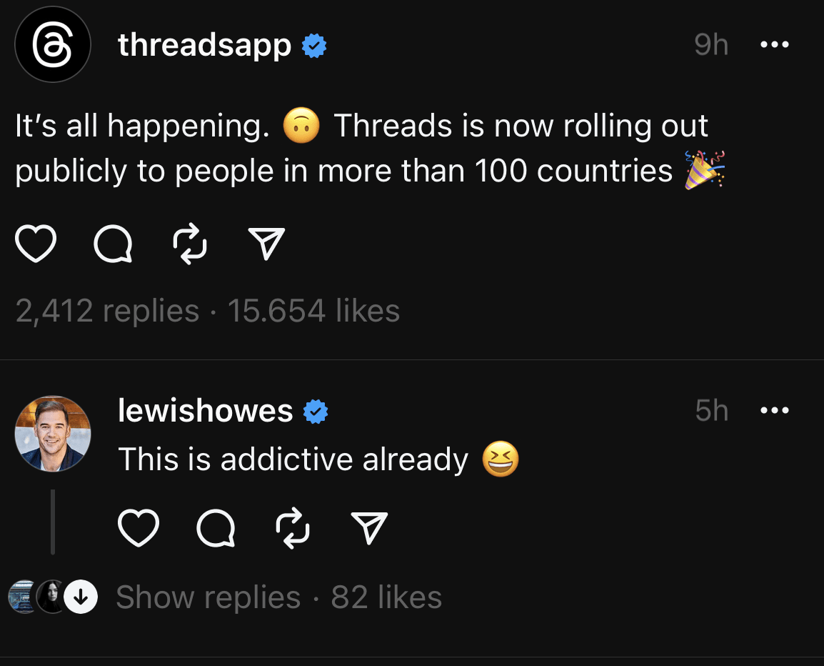 Threads’ app thread. Source: Threads’ app