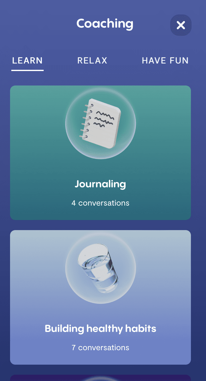 Replika’s coaching section. Source: Replika’s site