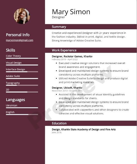 Готовое резюме, созданное приложением Resumaker.ai