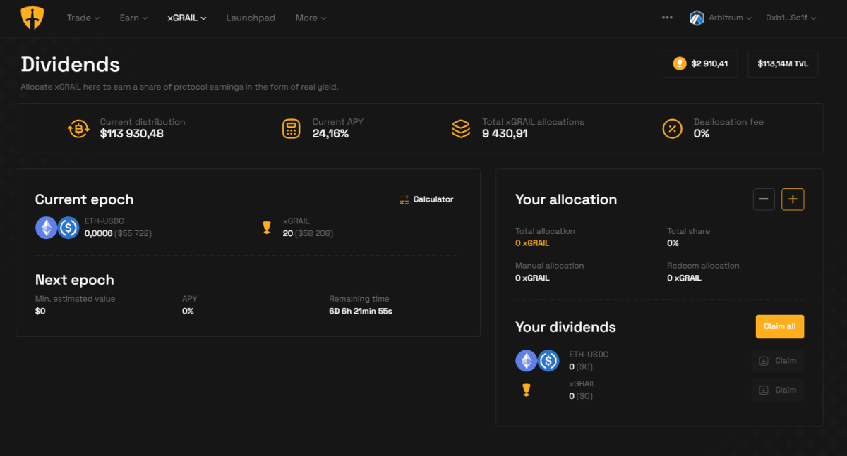 Details on the dividend volume for GRAIL staking: