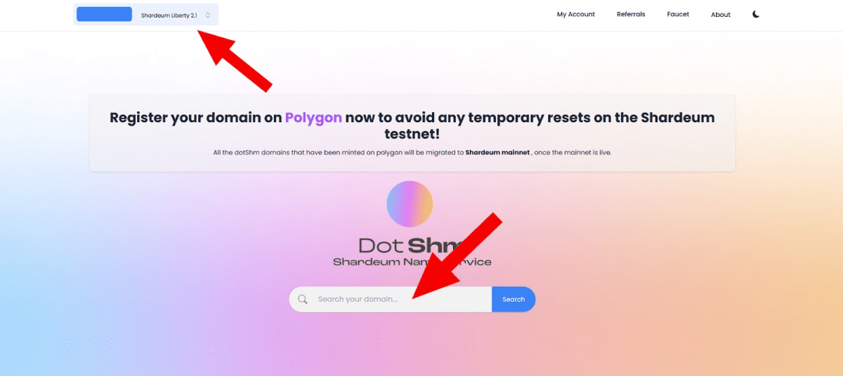 Buying a domain name on Shardeum Source: dotshm.me