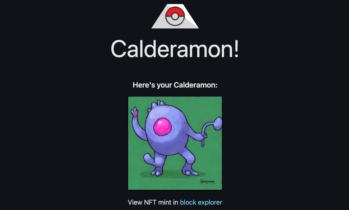 Успішний мінт NFT. Джерело: calderamon.caldera.dev