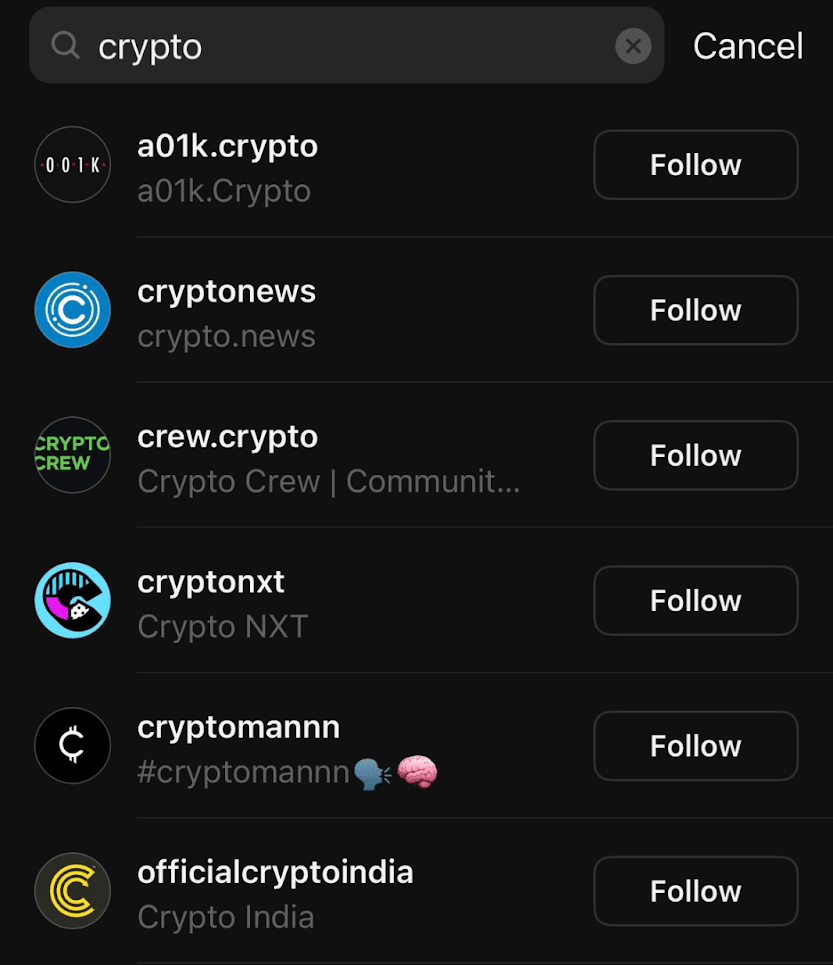 Crypto handles on Threads. Source: Threads app