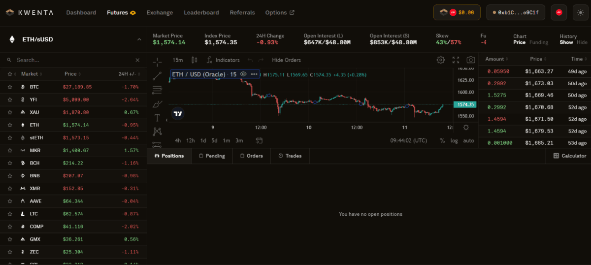 The Kwenta interface. Source: kwenta.eth.limo