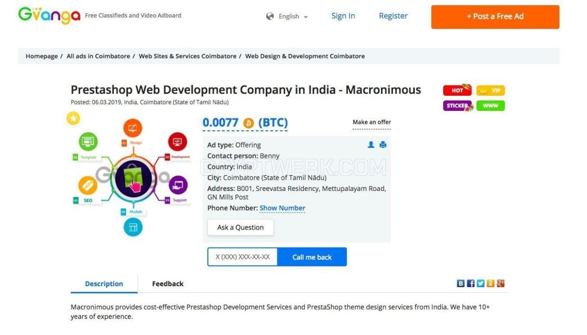Website development order from an India-based development company
