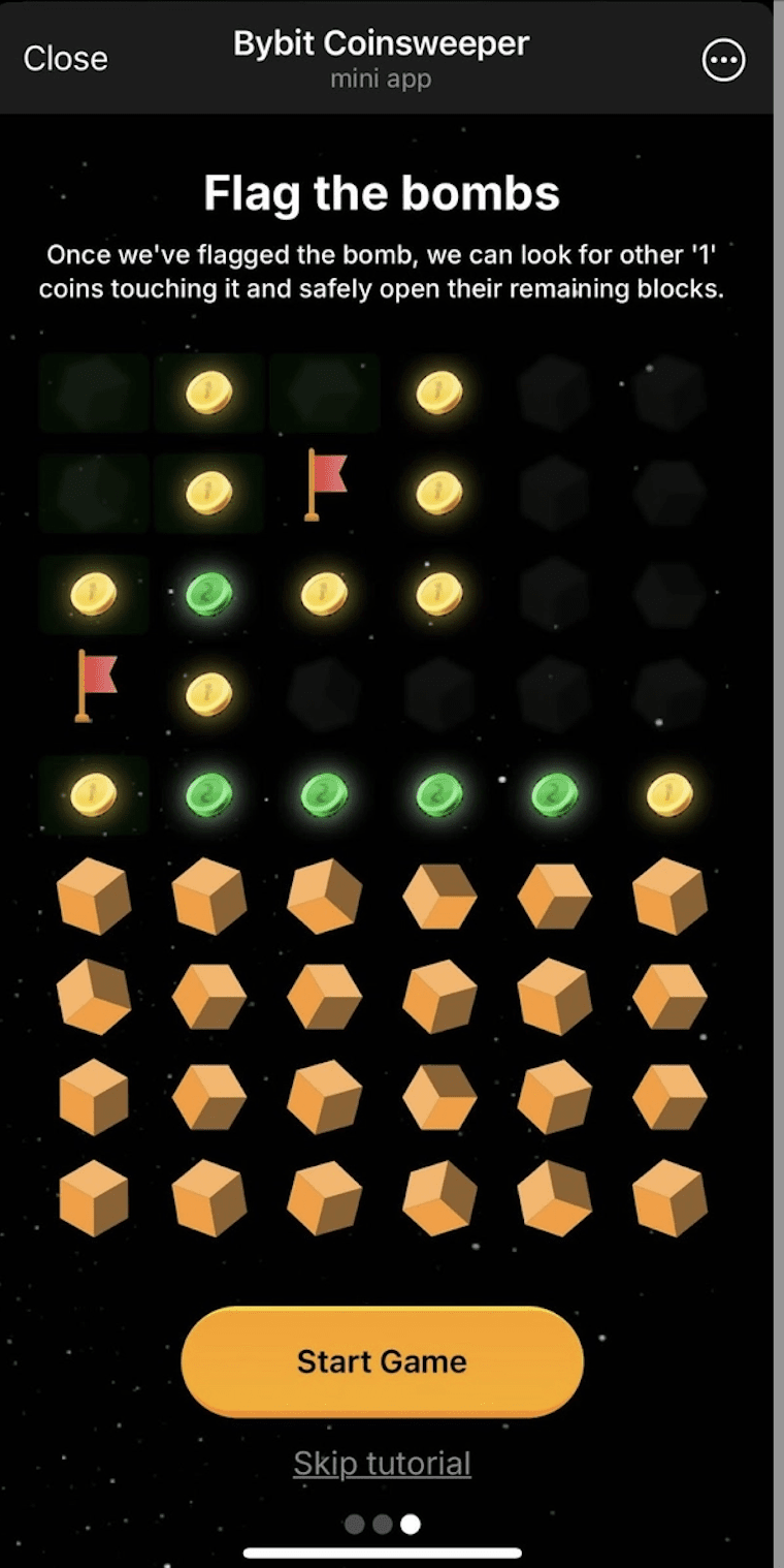 Bybit Coinsweeper Game Interface. Source: Bybit Coinsweeper mini app