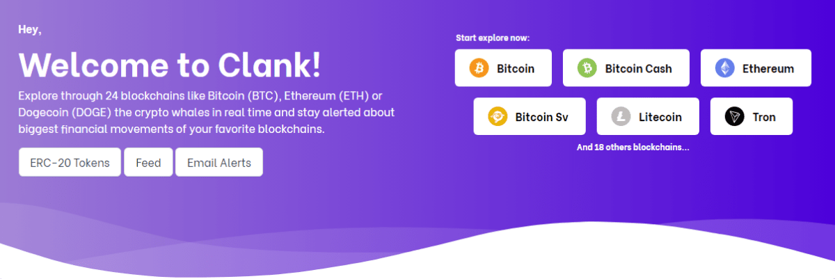 The Clank App tracks transactions in whale wallets across 20+ popular blockchains. Source: Clank App