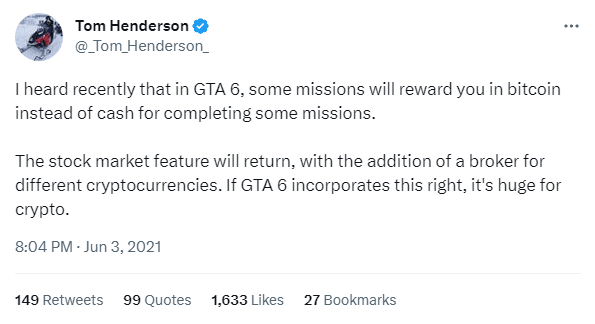 Том Хендерсон о GTA 6. Источник: Twitter