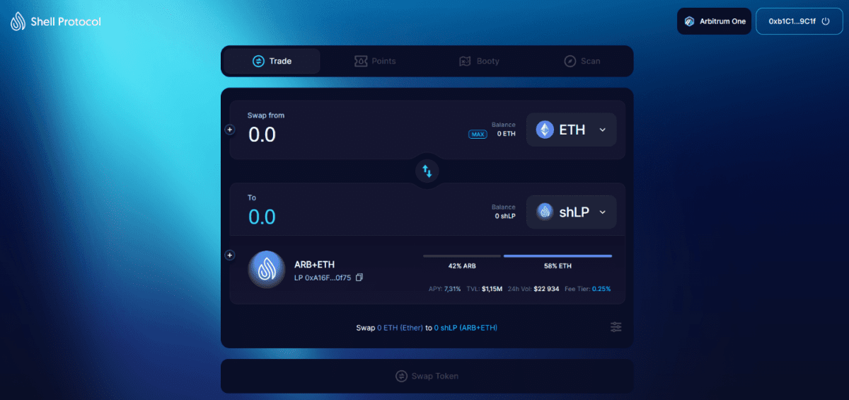 Рабочий интерфейс платформы Shell Protocol (app.shellprotocol.io)