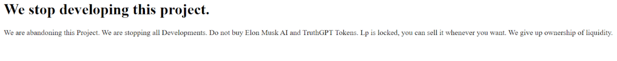 Due to a ruling by the Texas regulator, the TruthGPT Coin website is currently down. Source: https://truthgptc.com/ 