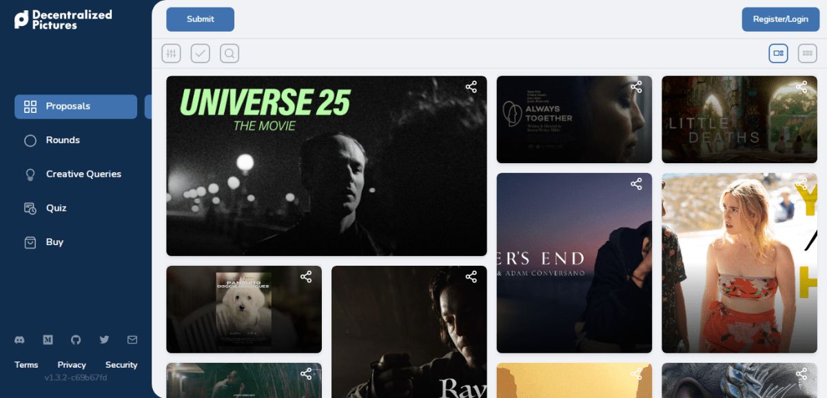 Decentralized Pictures: a blockchain platform where viewers select and vote for film projects. Source: decentralized.pictures