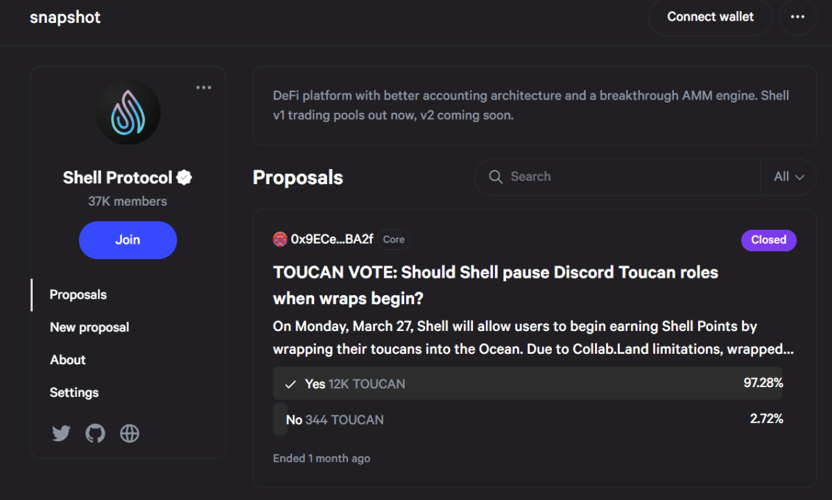 Проведение голосований на Shell Protocol (snapshot.org)