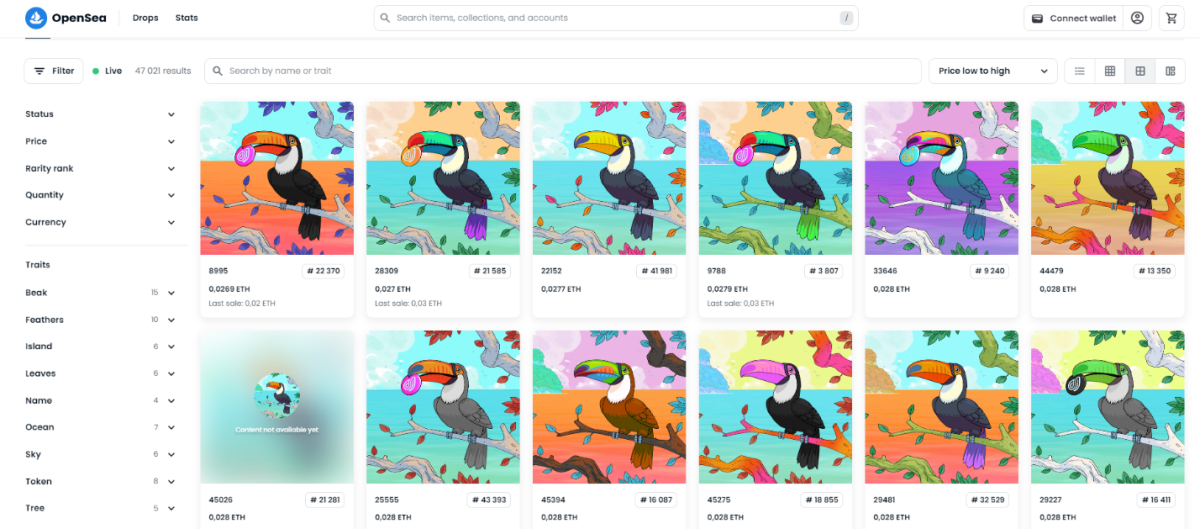 NFT-коллекция Government Toucans от Shell Protocol (opensea.io)